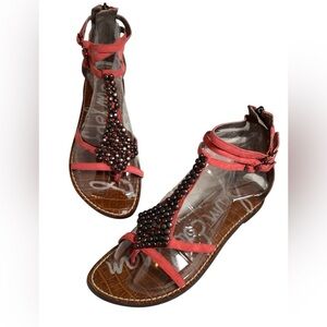 Sam Edelman Coral Colored Beaded Sandals, Size 7.5